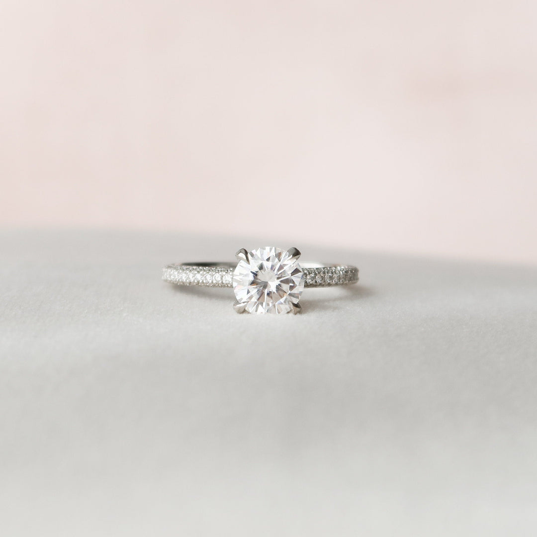 1.5 CT Round Moissanite Engagement Ring With Pave Setting