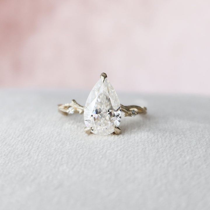 2.0 CT Pear Cut Twig Pave Style Moissanite Engagement Ring