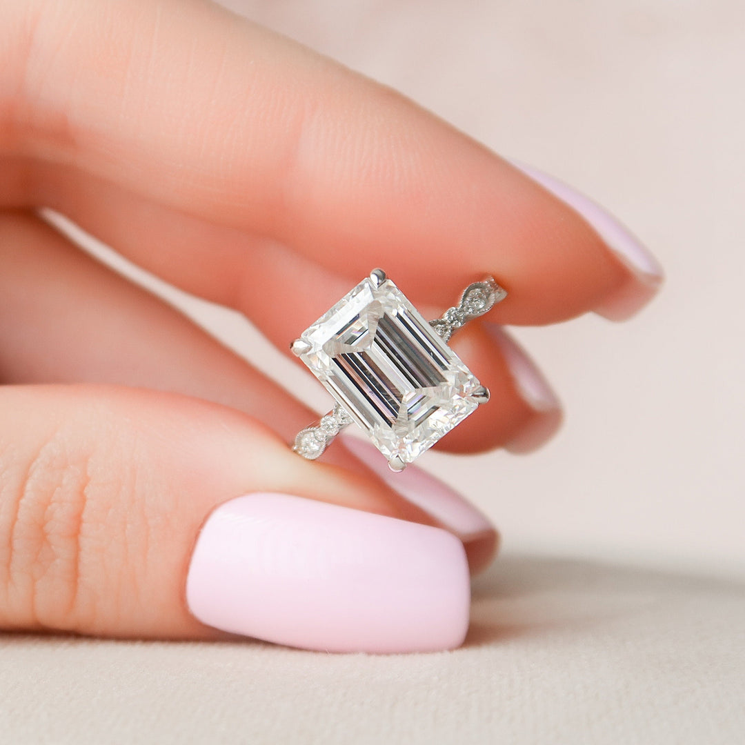 5.0 CT Emerald Milgrain Vintage Style Moissanite Engagement Ring