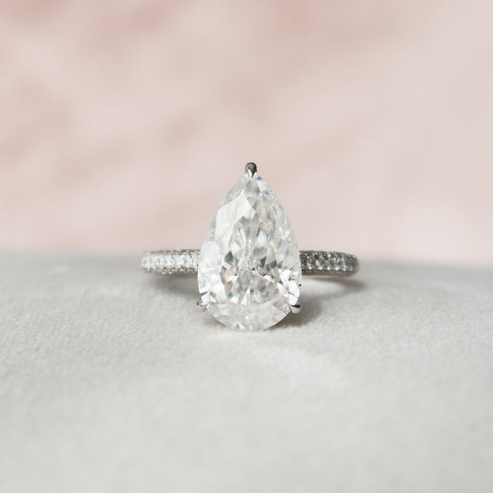 5.0 CT Pear Pave Setting Moissanite Engagement Ring