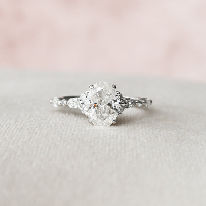 1.5 CT Oval Pave Moissanite Engagement Ring