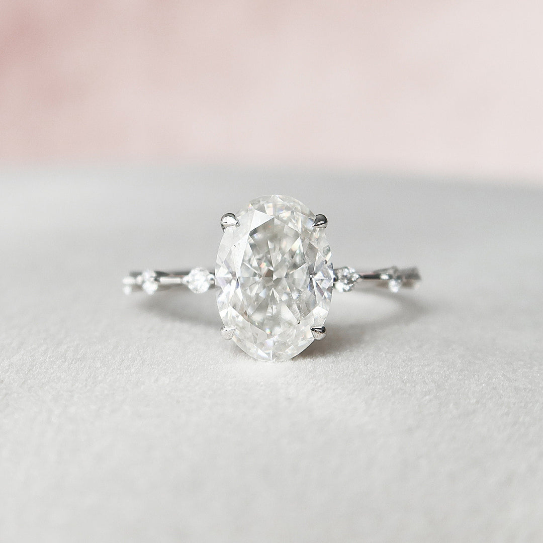 3.0 CT Oval Cut Dainty Pave Setting Moissanite Engagement Ring