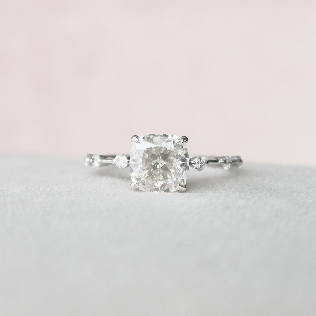2.0 CT Cushion Dainty Pave  Moissanite Engagement Ring