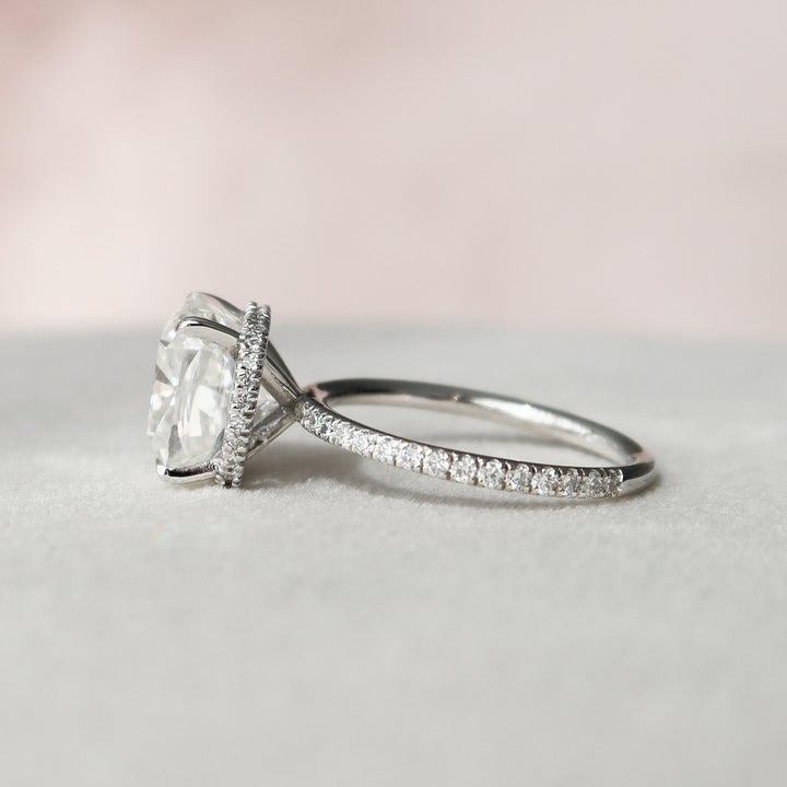 4.5 CT Cushion Hidden Halo & Pave Moissanite Engagement Ring