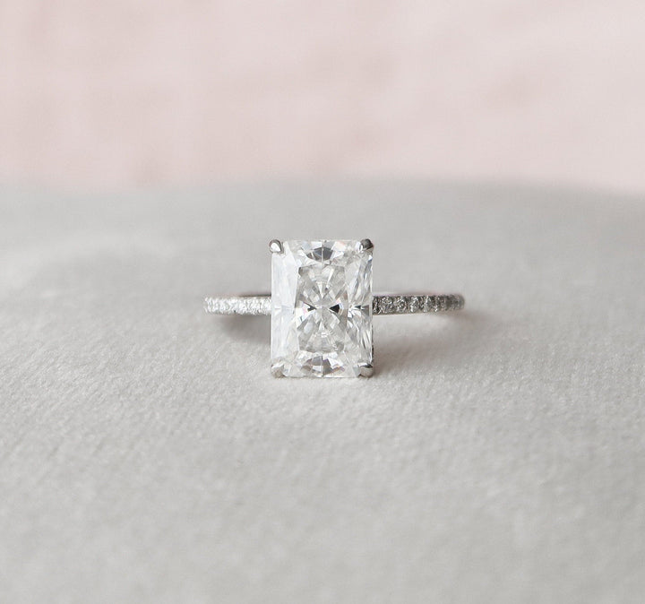 3.5 CT Radiant Solitaire & Pave Moissanite Engagement Ring