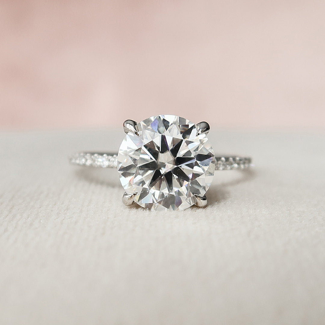 2.5 CT Round Hidden Halo & Pave Setting Moissanite Engagement Ring
