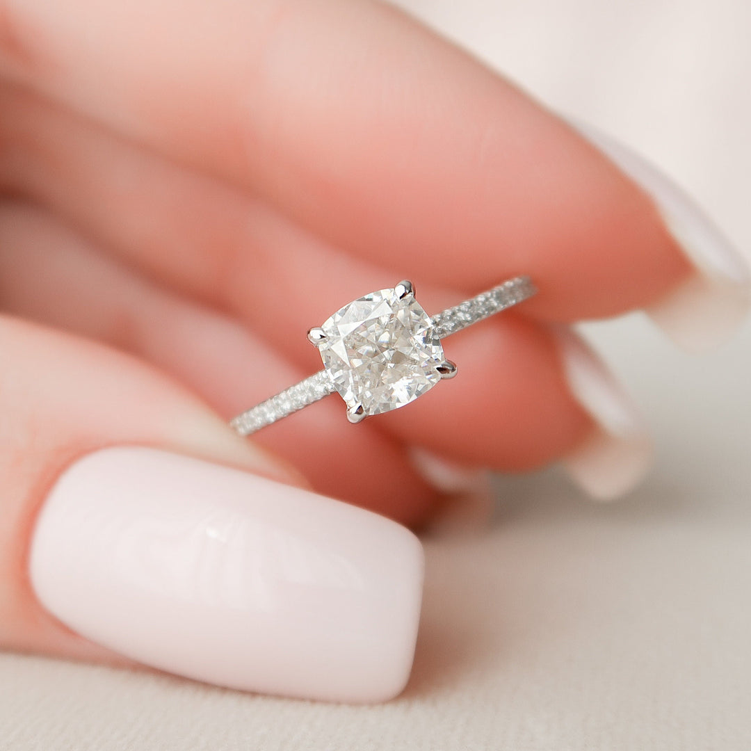1.0 CT Cushion Cut Moissanite Engagement Ring - Front View