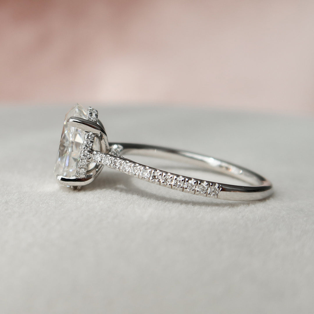 3.0 CT Oval Pave & Hidden Halo Setting Moissanite Engagement Ring