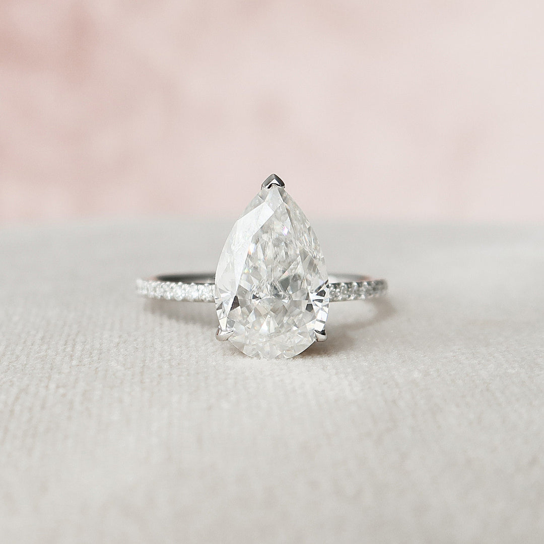 3.0 CT Pear Hidden Halo & Pave Moissanite Engagement Ring