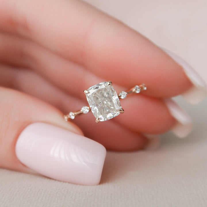 2.0 CT Cushion Dainty Pave Moissanite Engagement Ring