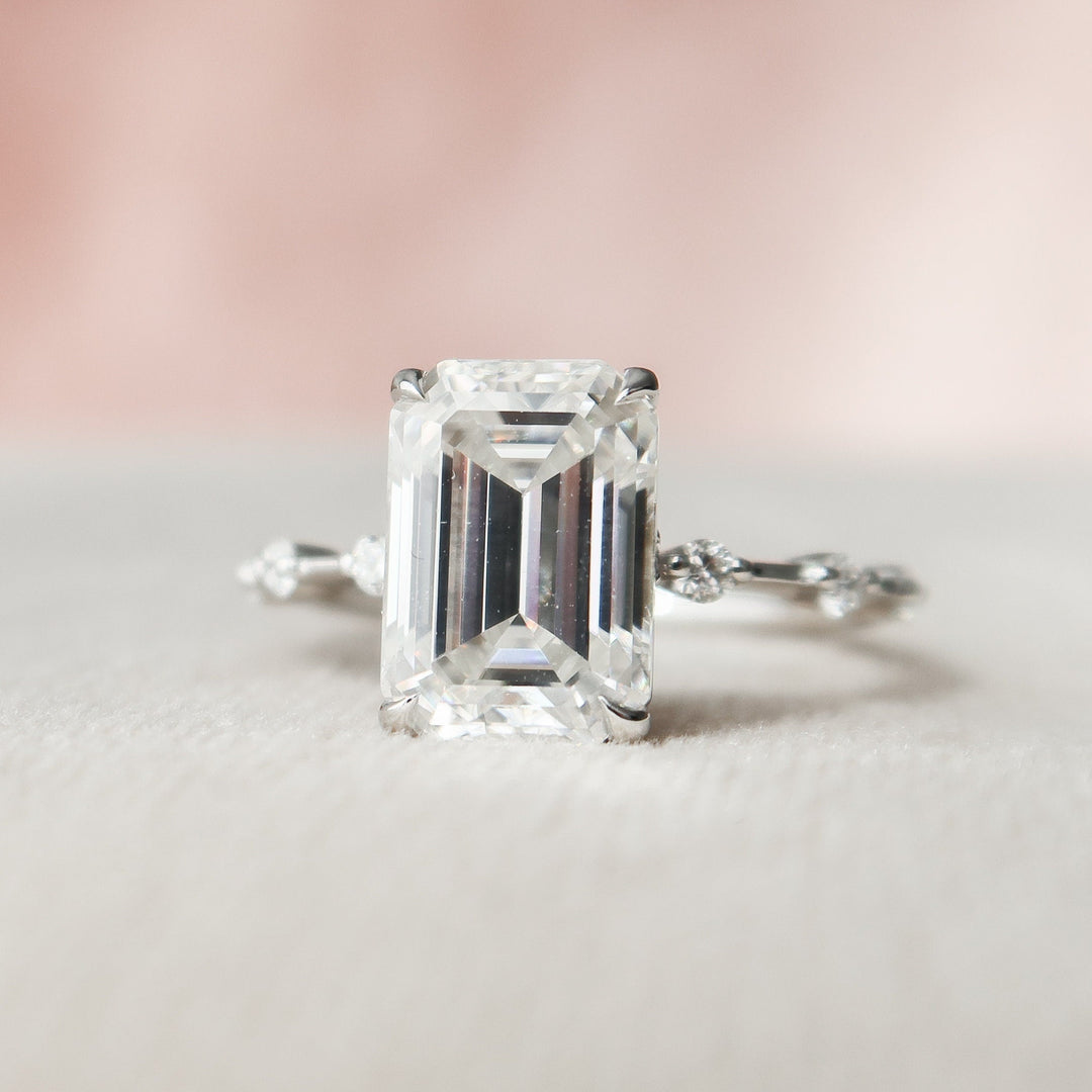 3.0 CT Emerald Cut Dainty Style Pave Moissanite Engagement Ring