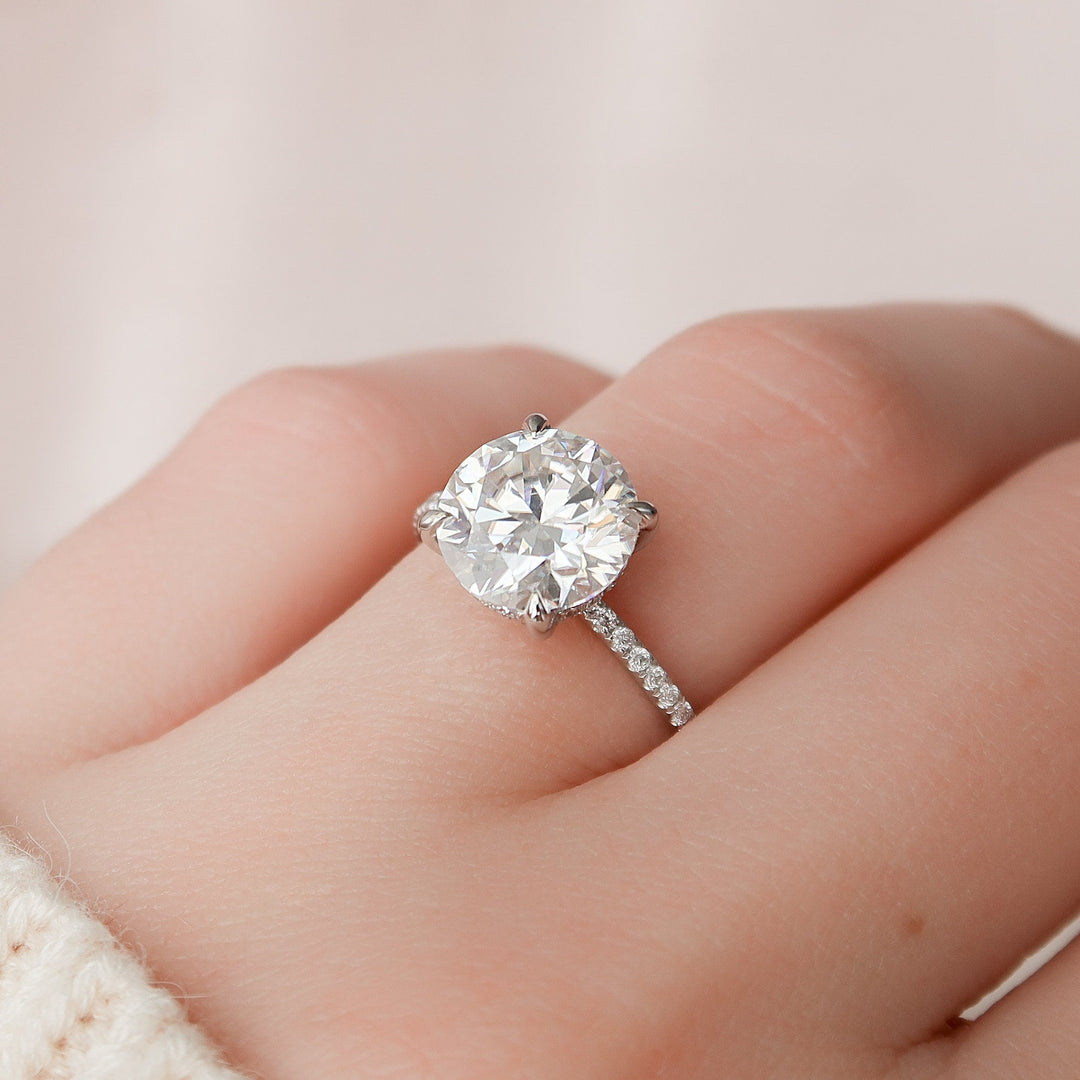 2.5 CT Round Hidden Halo & Pave Setting Moissanite Engagement Ring