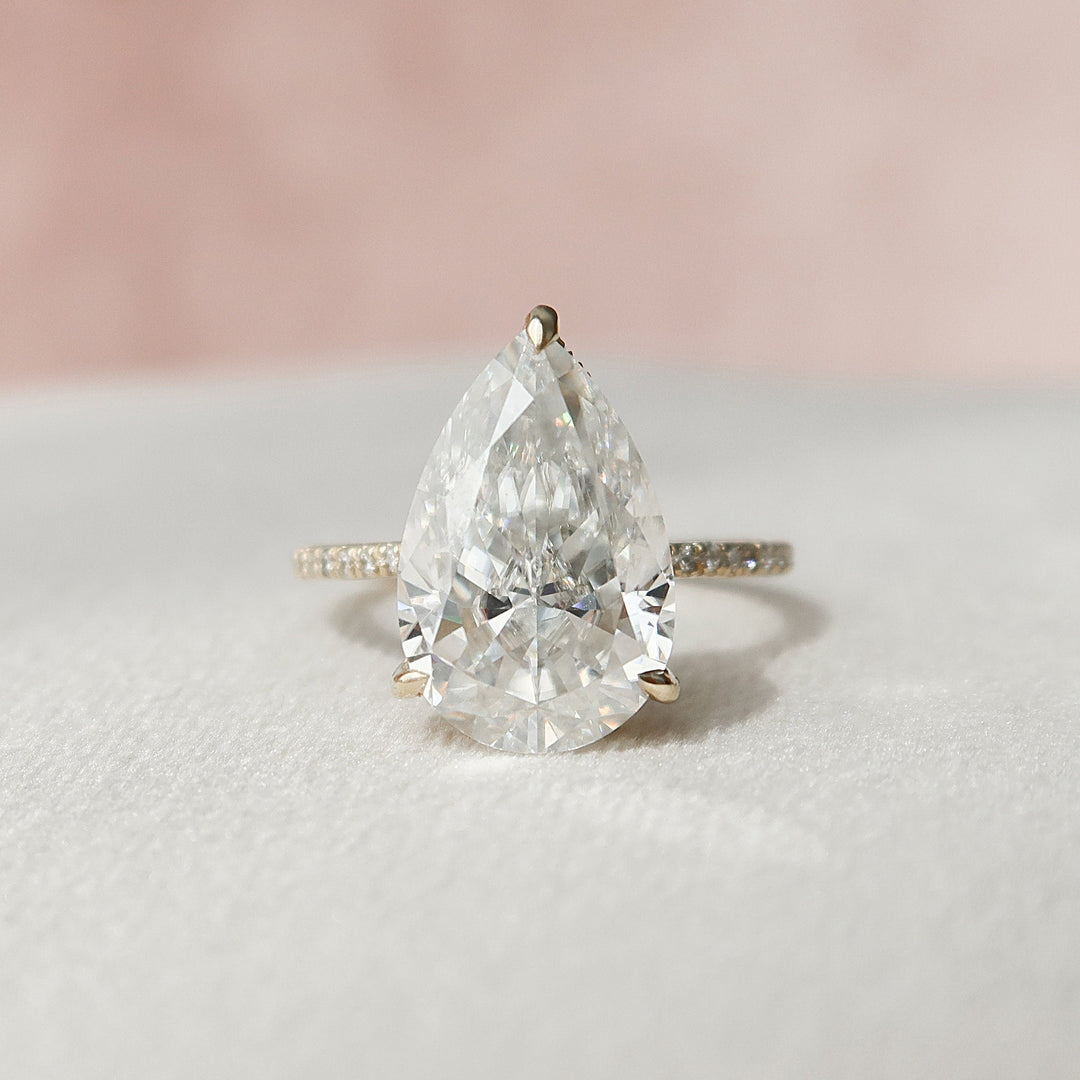 4.5 CT Pear Cut Solitaire & Pave Setting Moissanite Engagement Ring