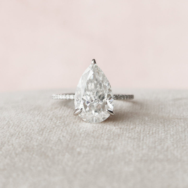 4.5 CT Pear Cut Solitaire & Pave Setting Moissanite Engagement Ring