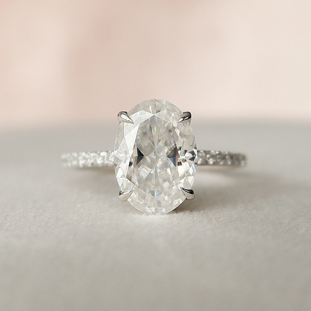 2.5 CT Oval Hidden Halo & Pave Setting Moissanite Engagement Ring
