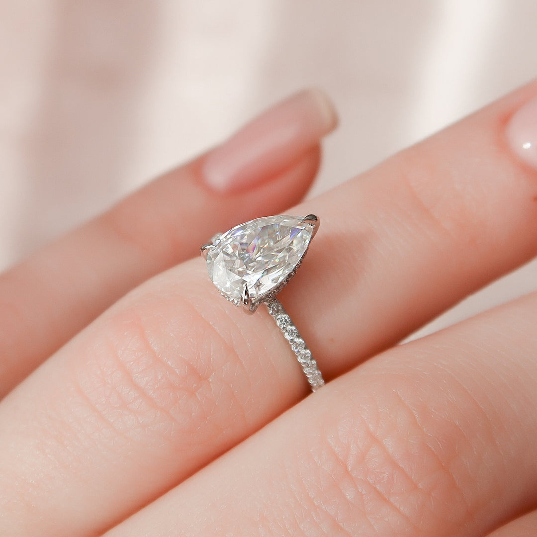 1.50 CT Pear Pave Setting Moissanite Engagement Ring