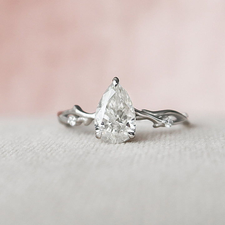 1.0 CT Pear Cut Twig Pave Setting Moissanite Engagement Ring