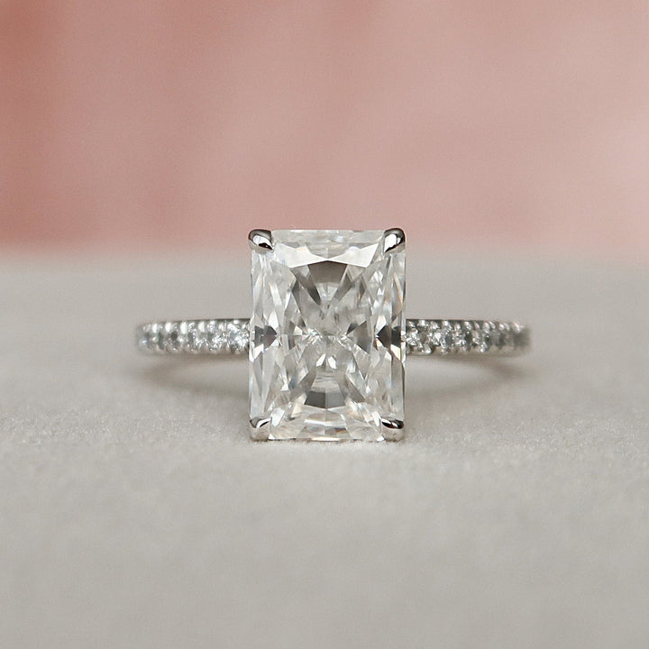 3.0 CT Radiant Pave & Hidden Halo Moissanite Engagement Ring