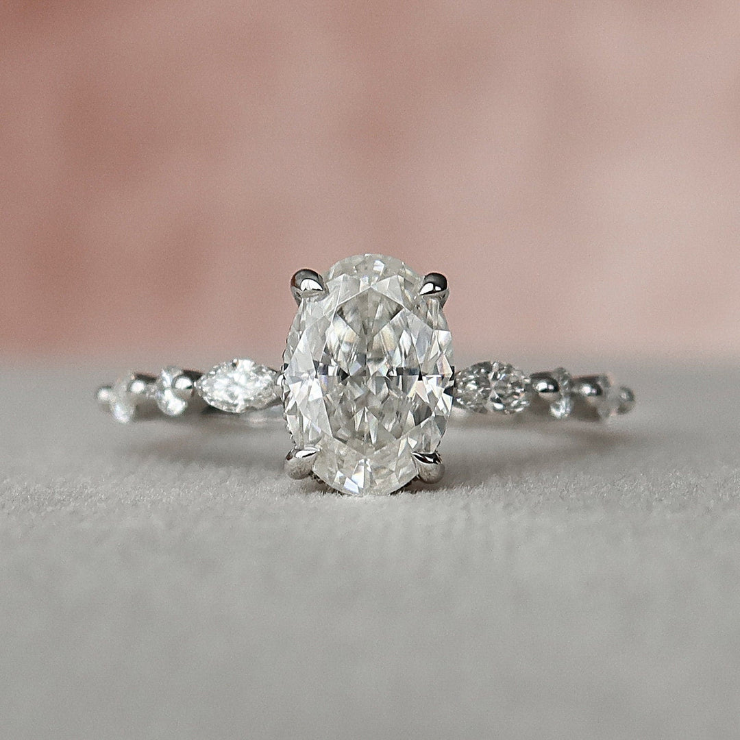 1.5 CT Oval Hidden Halo Pave Moissanite Engagement Ring