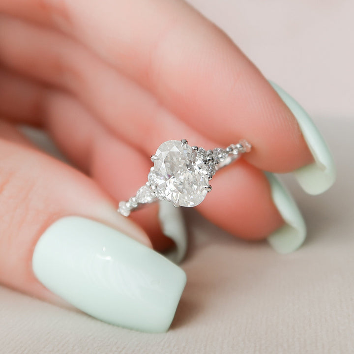 1.5 CT Oval Pave Moissanite Engagement Ring