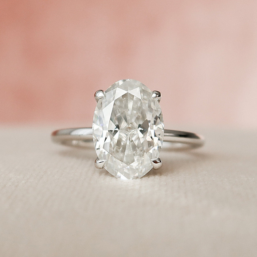 3.0 CT Oval Hidden Halo & Solitaire Style Moissanite Engagement Ring