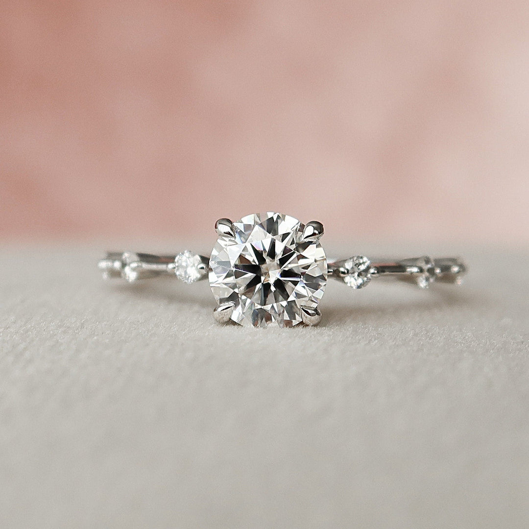 1.0 CT Round Solitaire & Dainty Pave Moissanite Engagement Ring