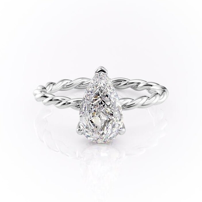 2.0 CT Pear Shaped Solitaire Twisted Rope Moissanite Engagement Ring