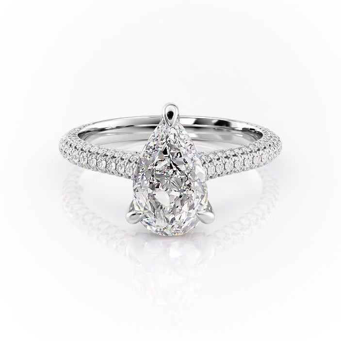 2.0 CT Pear Cut Solitaire Triple Pave Setting Moissanite Engagement Ring
