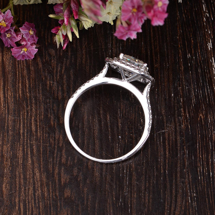 0.91 CT Radiant Cut Double Halo Moissanite Engagement Ring