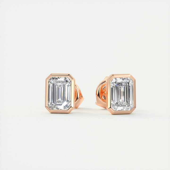 1.0 CT Emerald Bezel Solitaire G/VS Lab Grown Diamond Earrings