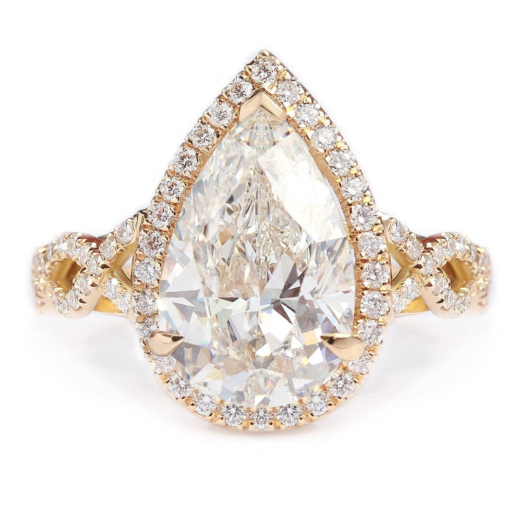4ct Pear  Diamond Halo & Pave Engagement Ring With F- VS1 Clarity