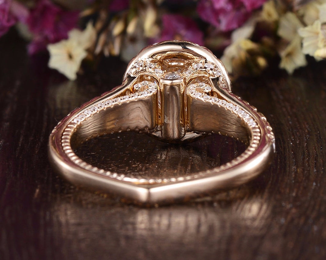 1.60 CT Round Cut Halo Split Shank Setting Moissanite Engagement Ring