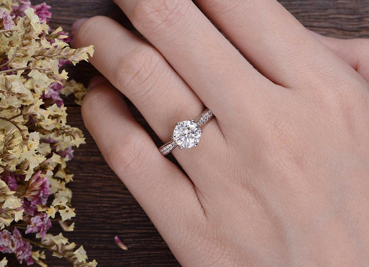 1.60 CT Round Cut Solitaire Pave Setting Moissanite Engagement Ring
