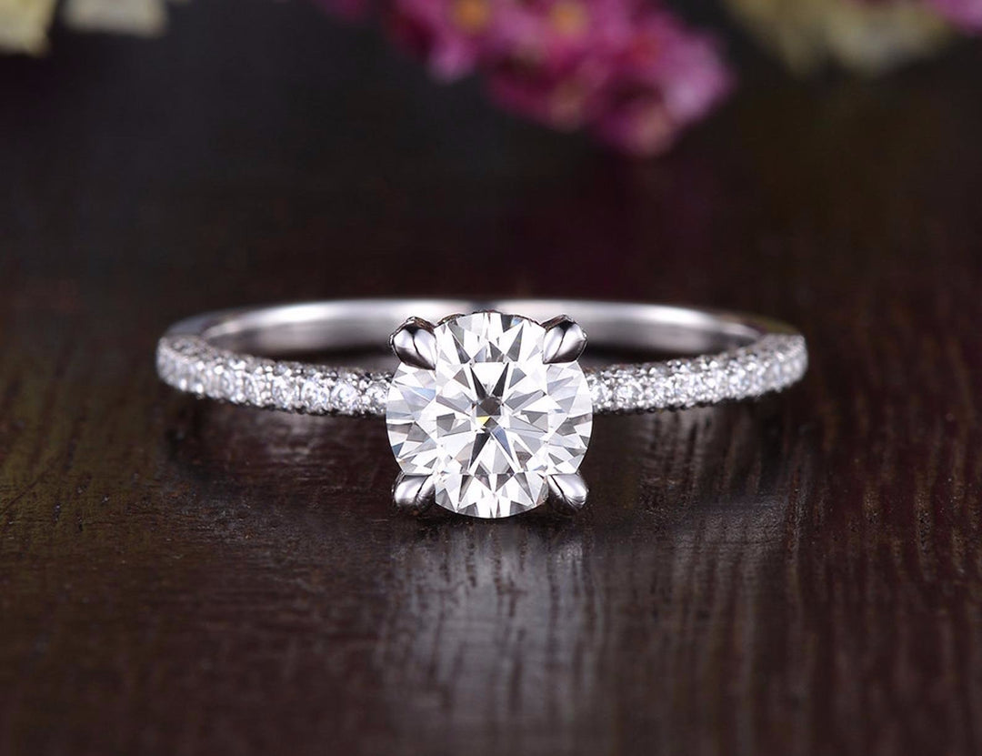 1.60 CT Round Cut Hidden Halo Pave Setting Moissanite Engagement Ring