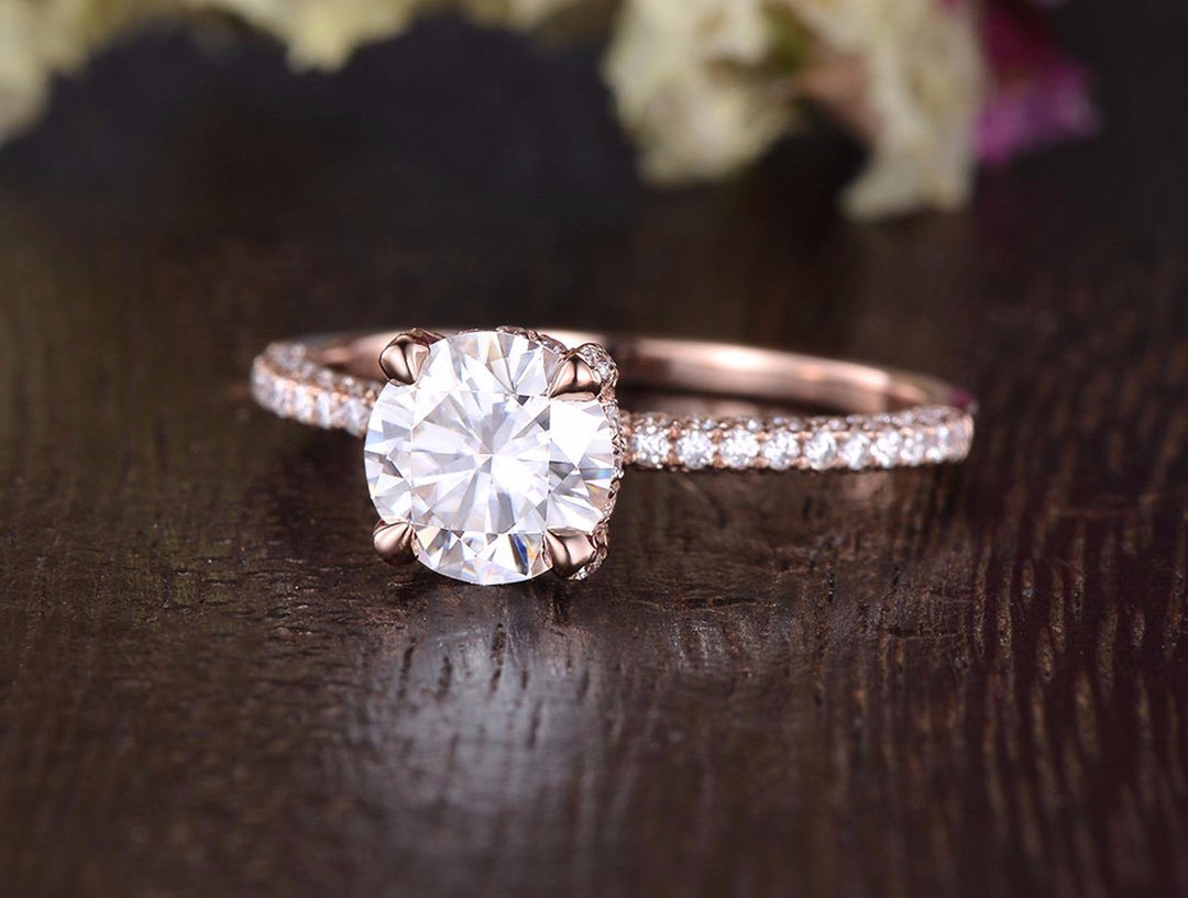 1.60 CT Round Cut Hidden Halo Pave Setting Moissanite Engagement Ring