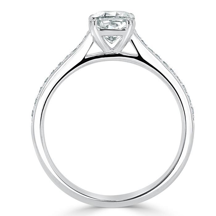 1.0 CT Cushion Cut Solitaire Channel Pave Moissanite Engagement Ring
