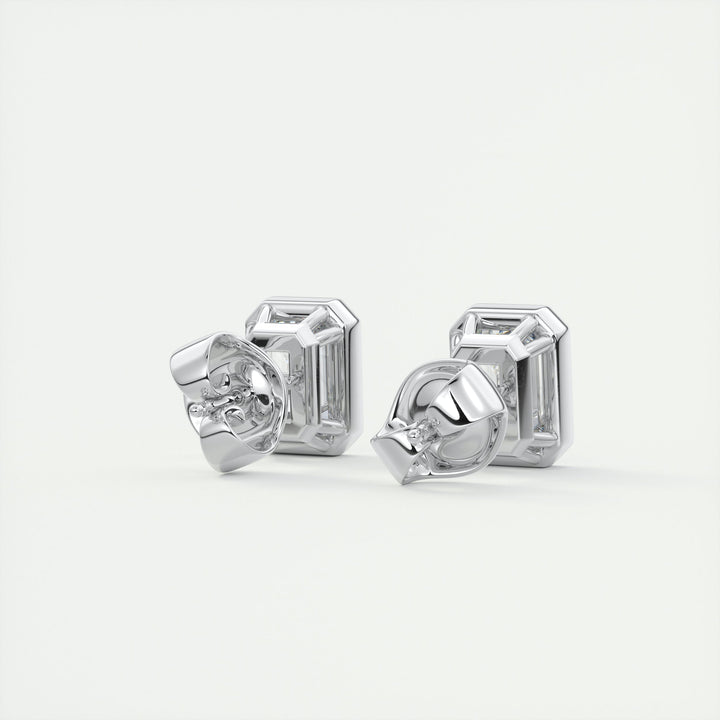 1.0 CT Emerald Bezel Solitaire G/VS Lab Grown Diamond Earrings